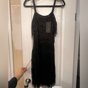 Black Fringe beaded dress, never worn BRAND NEW